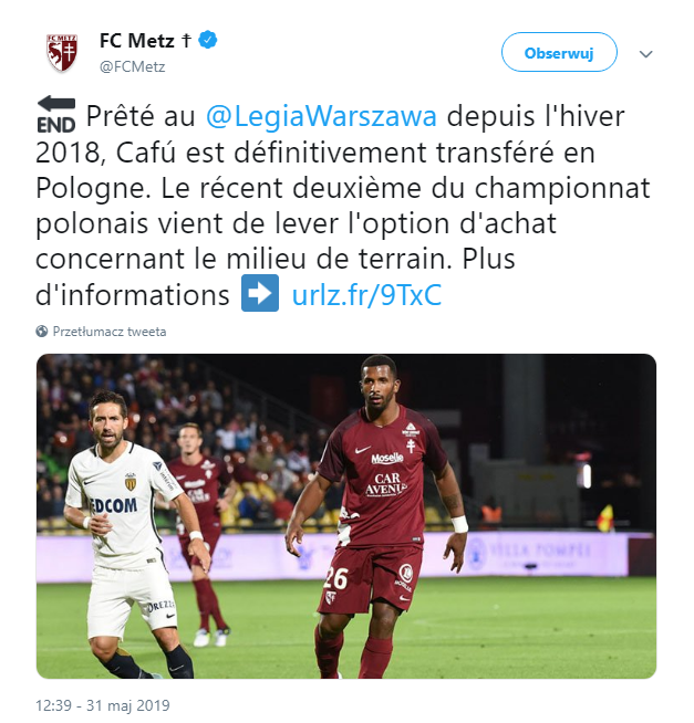 KOMUNIKAT FC Metz w sprawie Cafu